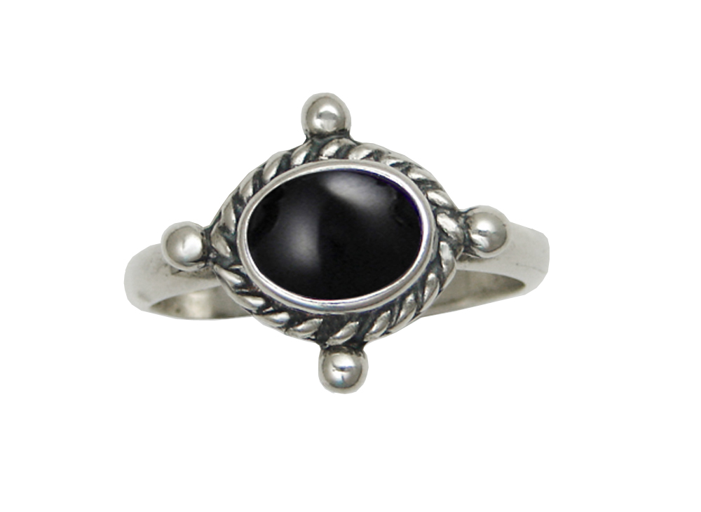 Sterling Silver Gemstone Ring With Black Onyx Size 10